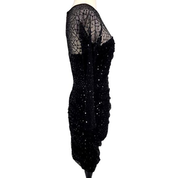 Tadashi Shoji Illusion Bodice Sequin Mesh Sheath Dress XS Black - Picture 6 of 8